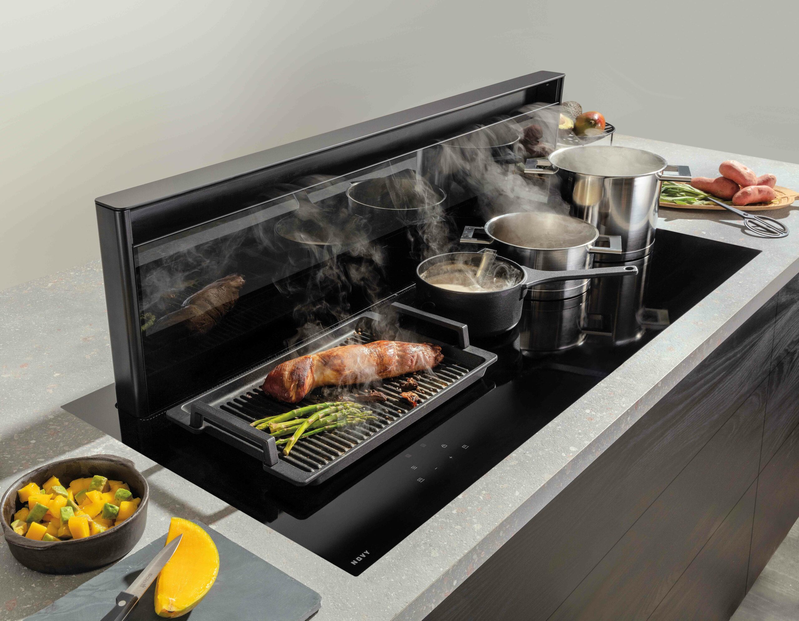 Novy adds new 120cm downdraft extractor induction hob